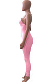 Pure Color Rib Condole Belt Backless Bodycon Jumpsuits NK252