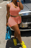 Women Yoga Pure Color Backless U Neck Tank Tops Shorts Jumpsuit 2 Sets MLM9071