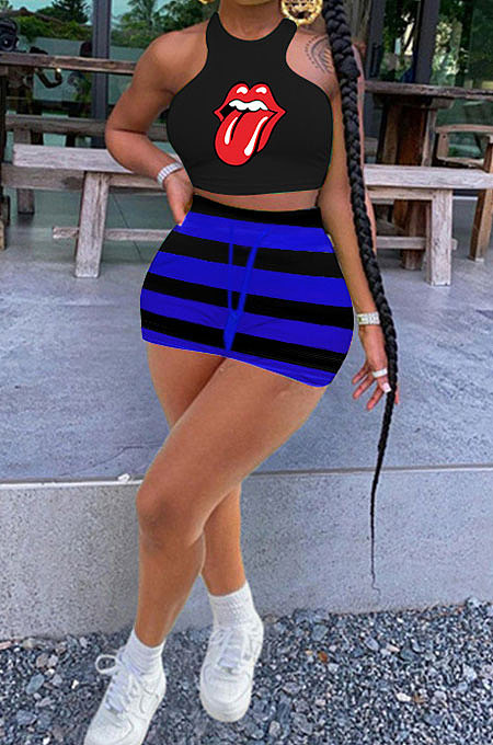 Fashion Stripe Waist Line Shorts Sets SMY8101