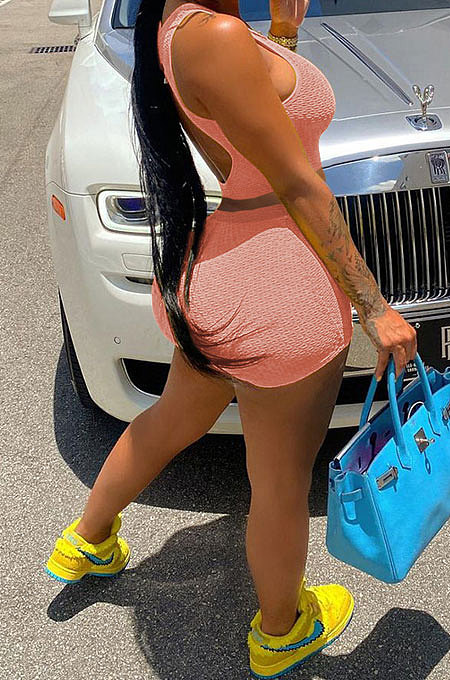 Women Yoga Pure Color Backless U Neck Tank Tops Shorts Jumpsuit 2 Sets MLM9071