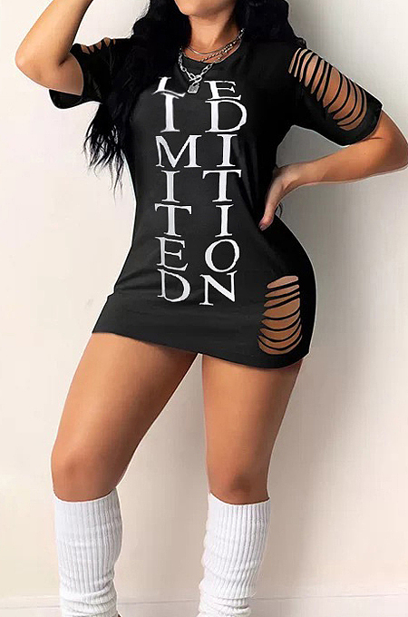 Fashion Tight Hole Letter Printing Dress YM181 