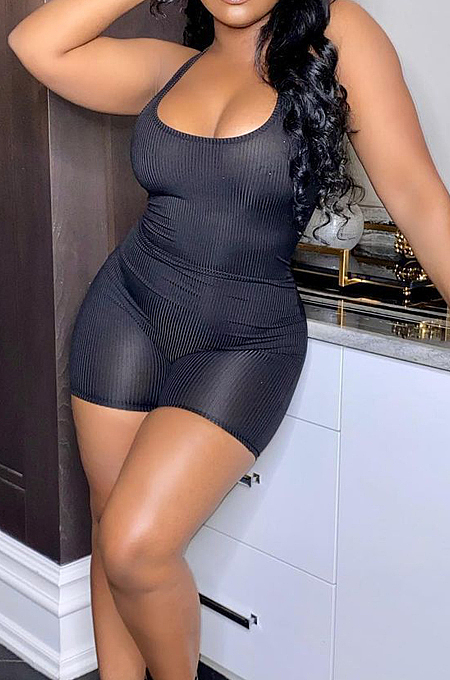 Fashion Pure Color Pit Bar Vest Romper Shorts SYY8063