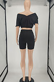 Pure Color V Neck Sport Casual Pocket Shorts Sets SMY8103