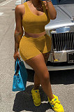 Women Yoga Pure Color Backless U Neck Tank Tops Shorts Jumpsuit 2 Sets MLM9071