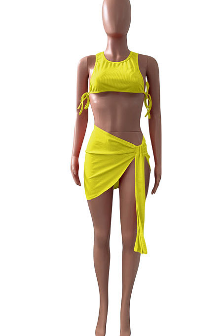 Pure Color Rib Bandage Skirts Sets NK251