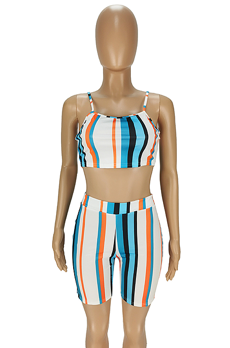 Colored Striped Straps Backless Shorts Sets ANK06021