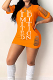 Fashion Tight Hole Letter Printing Dress YM181 
