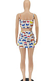 Women Condole Belt Butterfly Printing Skirts Sets SMY8089