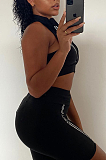Fashion Pure Color Zipper Sleevess Shorts Sets ANK6013