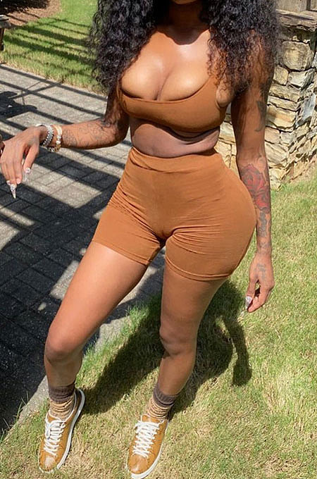 Pure Color Vest Sexy Casaul Shorts Sets SMY8081