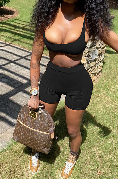 Pure Color Vest Sexy Casaul Shorts Sets SMY8081