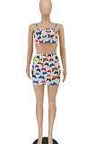 Women Condole Belt Butterfly Printing Skirts Sets SMY8089