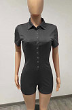 Tailored Collar Buttons Pure Color Short Sleeve Romper Shorts FH162