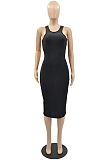 Sexy Pure Color Vest Pit Bar Casul Midi Dress YMM9073