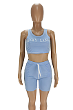 Casual Pure Color Embroidery Letter Print Vest Shorts Sets ANK06020