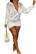 Pure Color Long Sleeve V Neck Trendy Casual Sexy Mini Dress SMY8102