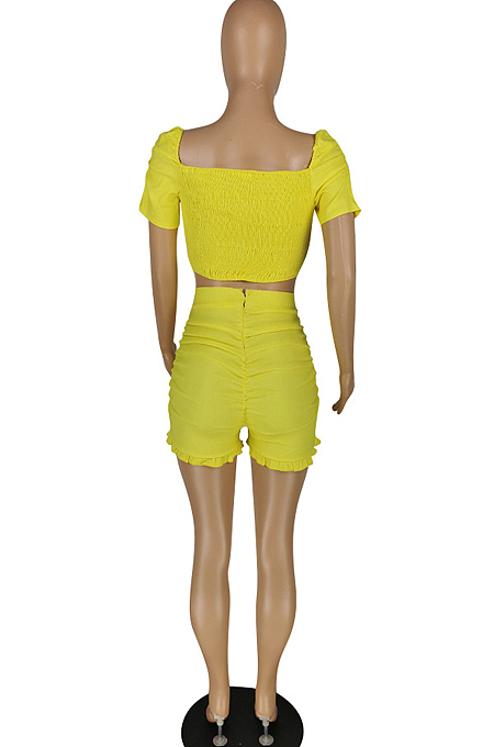 High Elastic Copy Cowboy Ruffle High Waist Flounce Shorts Sets YYZ653
