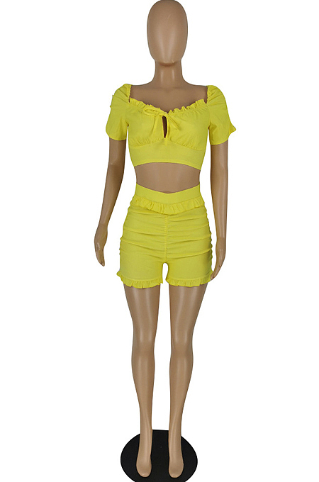 High Elastic Copy Cowboy Ruffle High Waist Flounce Shorts Sets YYZ653
