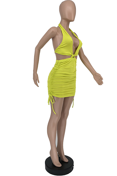Euramerican Sexy Halter Neck Ruffel Package Buttocks Bakcless Dress NRS8071