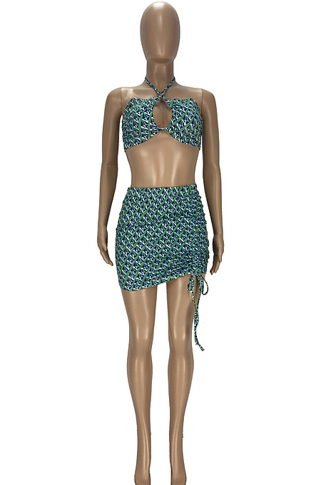 Euramerican Fashion Priting Drawshing Sexy Short Skirt Two Piece YT3277