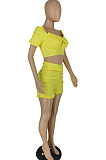 High Elastic Copy Cowboy Ruffle High Waist Flounce Shorts Sets YYZ653