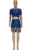 Euramerican Fashion Camouflage Tassel Short Sleeve Shorts Sets YT3281