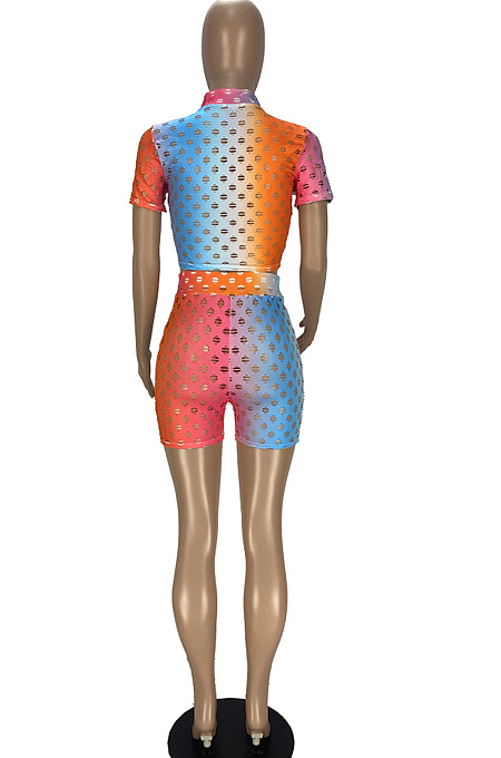 Fashion Colorful Hollow Out Perspective Casual Two Piece YT3275