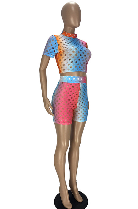 Fashion Colorful Hollow Out Perspective Casual Two Piece YT3275