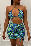 Euramerican Fashion Priting Drawshing Sexy Short Skirt Two Piece YT3277
