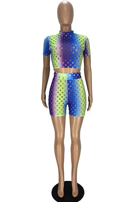 Fashion Colorful Hollow Out Perspective Casual Two Piece YT3275