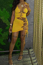 Women Sexy Drawsting Hollow Out Pit Bar Mini Dress HYM8064