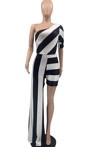 Fashion Irregularity Long Dress Shorts Inclined Shoulder Culottes Jumpsuit QSS51016