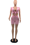 Fashion Pure Color Sleeveless Shorts Two Piece QSS51013