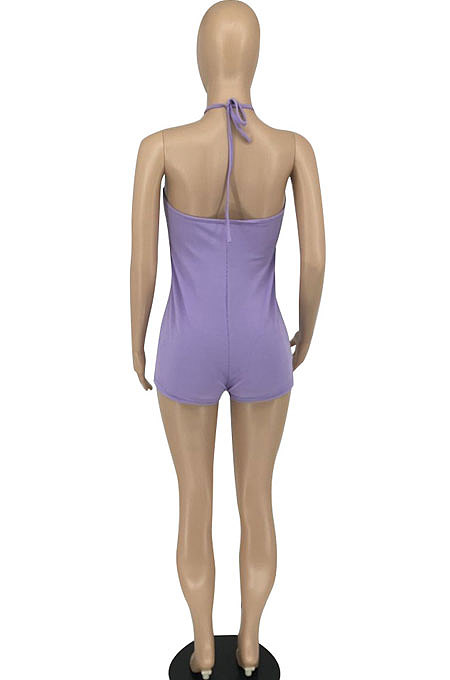 Fashion Sexy Simplee Shirred Detail Pure Color Romper Shorts AFM2033