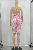 Colorful Printing Condole Belt Backless Mini Dress AD0601