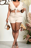 Fashion Pure Color Sleeveless Shorts Two Piece QSS51013