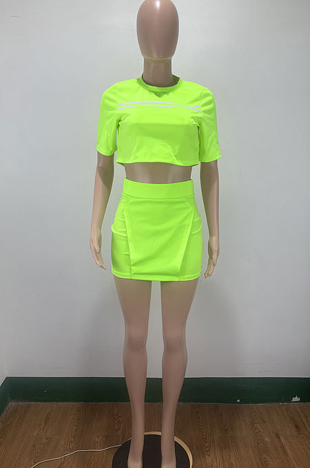 Women Pure Color Short Sleeve Printing Shorts Sets AMM8357