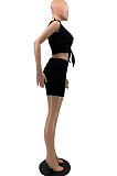 Fashion Pure Color Sleeveless Shorts Two Piece QSS51013