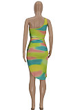 Women Sexy One Shoulder Printing Skirts Sets FFE141