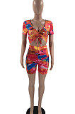 Sexy Fashion Women Tie Dye Drawsting Shorts Sets HYM86802
