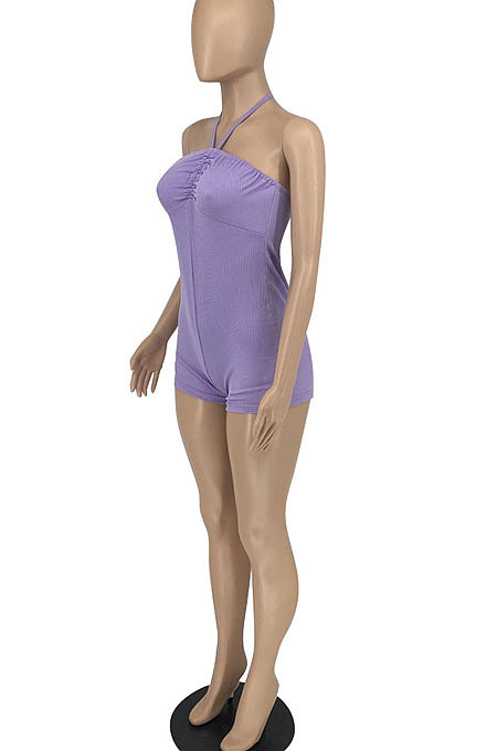 Fashion Sexy Simplee Shirred Detail Pure Color Romper Shorts AFM2033