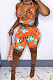 Euramerican Women Seyx Printing Halter Neck Hollow Out Cross Shorts Sets HYM86803