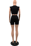 Fashion Pure Color Sleeveless Shorts Two Piece QSS51013
