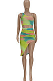 Women Sexy One Shoulder Printing Skirts Sets FFE141