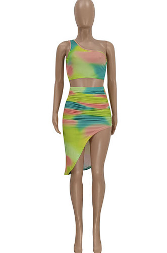 Women Sexy One Shoulder Printing Skirts Sets FFE141