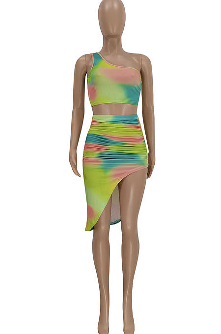 Women Sexy One Shoulder Printing Skirts Sets FFE141