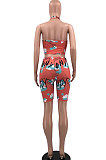 Euramerican Women Seyx Printing Halter Neck Hollow Out Cross Shorts Sets HYM86803