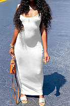 Pure Color Condole Belt Sleeveless Backless High Waist Loose Long Dress HYM86801