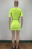 Women Pure Color Short Sleeve Printing Shorts Sets AMM8357