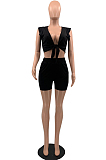 Fashion Pure Color Sleeveless Shorts Two Piece QSS51013